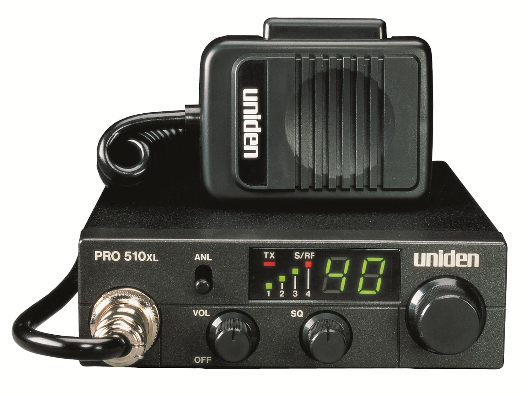 Uniden PRO510XL Pro Series 40-Channel CB Radio. Compact Design. Backlit LCD Display. Public Address. ANL Switch and 7 Watts