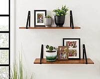 KATE AND LAUREL Soloman Wooden Floating Shelves with Metal Brackets