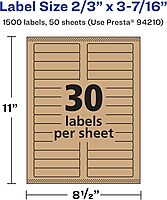 AVERY Kraft Brown Rectangle Labels, Sure Feed Technology, 2/3" x 3-7/16", Laser/Inkjet Printable