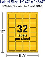 Avery Printable Rectangle Labels, Sure Feed Technology, 1.25" x 1.75", Bright Yellow
