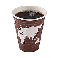 ECO PRODUCTS Compostable Disposable Insulated World Art 8oz Coffee Cups, Case of 800, Renewable Double-wall Hot Paper Cup, Plant Based PLA Lining, No Sleeves Needed, Color Coded 8oz 800