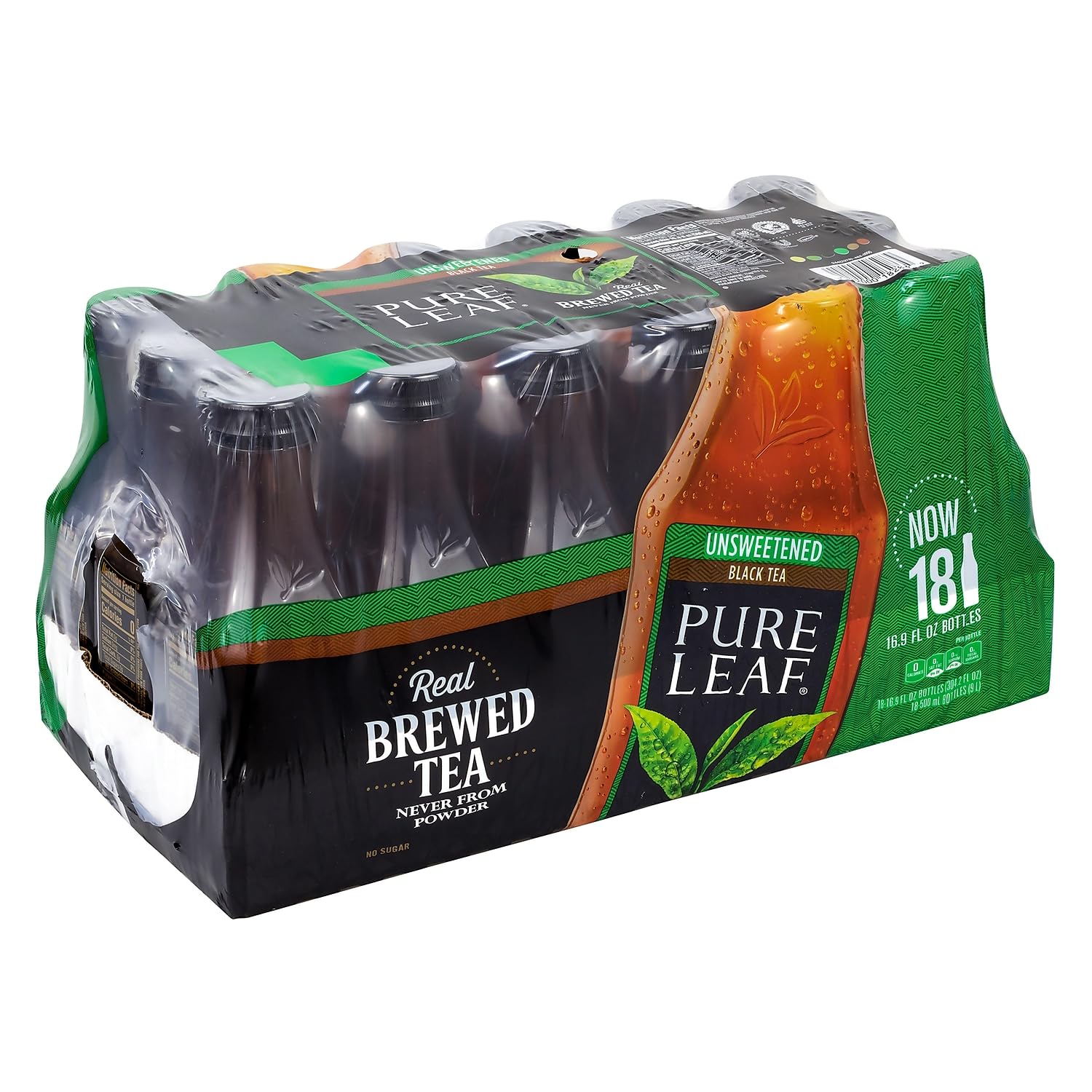 Lipton Pure Leaf Unsweetened Iced Black Tea, 16.9 Oz, Pack Of 18 Bottles