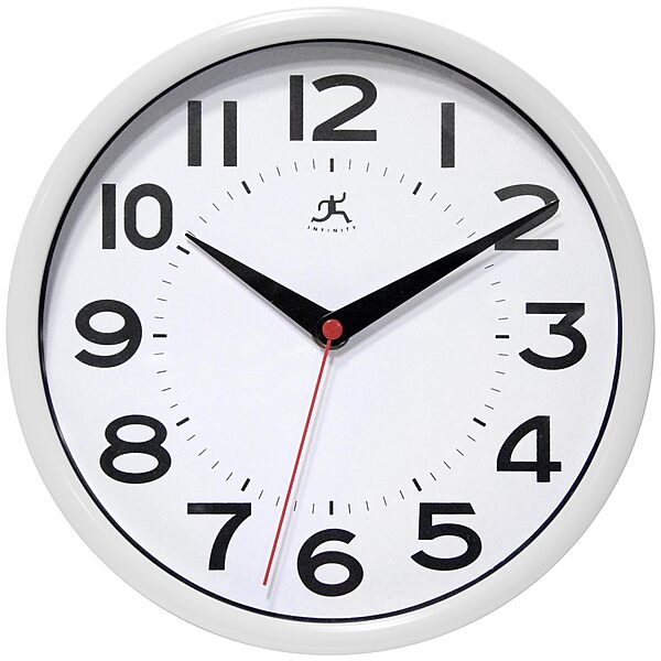 Infinity Instruments Metro Wall Clock, 9" Diameter, White Case, 1 Aa (Sold Separately)