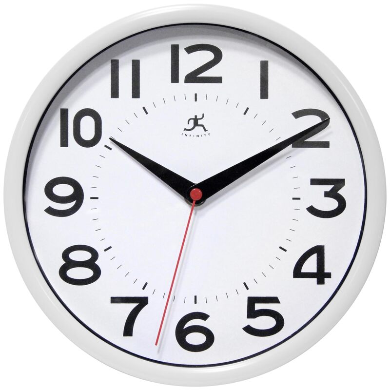 Infinity Instruments Metro Wall Clock, 9" Diameter, White Case, 1 Aa (Sold Separately)