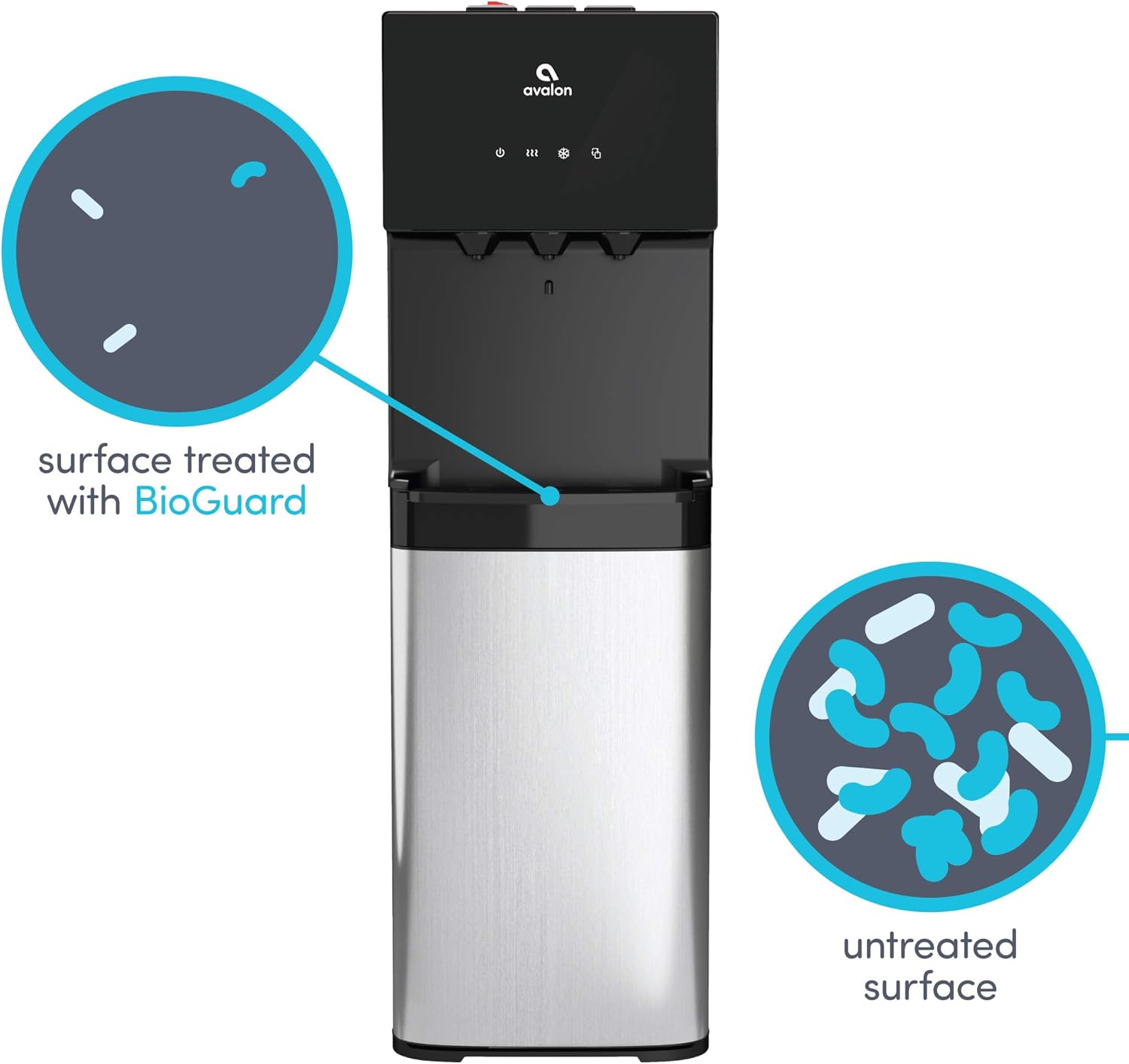 Avalon Bottom Loading Water Cooler Water Dispenser with BioGuard- 3 Temperature Settings - Hot, Cold & Room Water, Durable Stainless Steel Construction, Anti-Microbial Coating- UL Listed Bottled