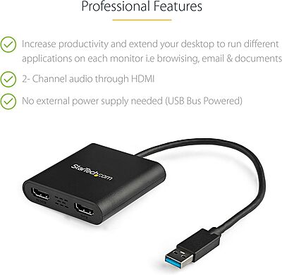 StarTech.com USB to Dual HDMI Adapter for Windows
