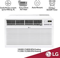 LG 9,800 BTU Through-the-Wall Air Conditioner, Cools 450 Sq.Ft., Electronic Control with Remote, Supplemental Heat, 230/208V