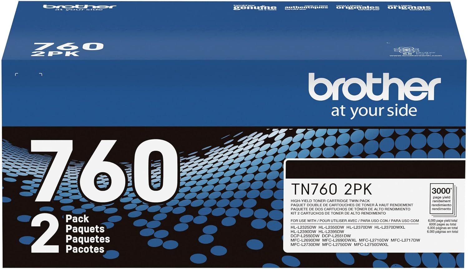 Brother Genuine High-Yield Black Toner Cartridge Twin Pack TN760 2Pk, TN7602PK Black 2 Pack Toner