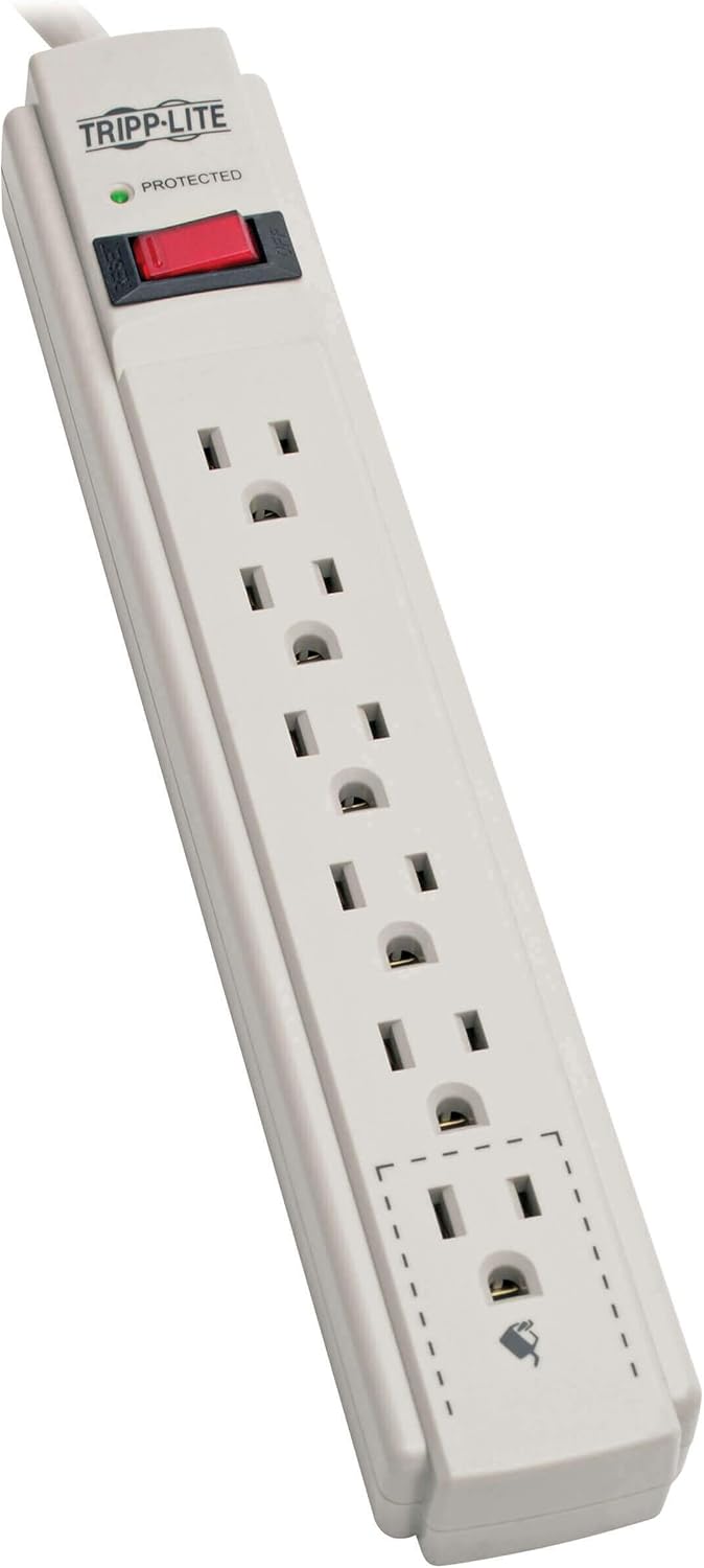 Tripp Lite Surge Protector Power Strip 120V 6 Outlet 8' Cord 990 Joule Flat Plug Gray