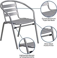 Flash Furniture Lila Silver Metal Restaurant Stack Chair with Aluminum Slats Silver Set of 1