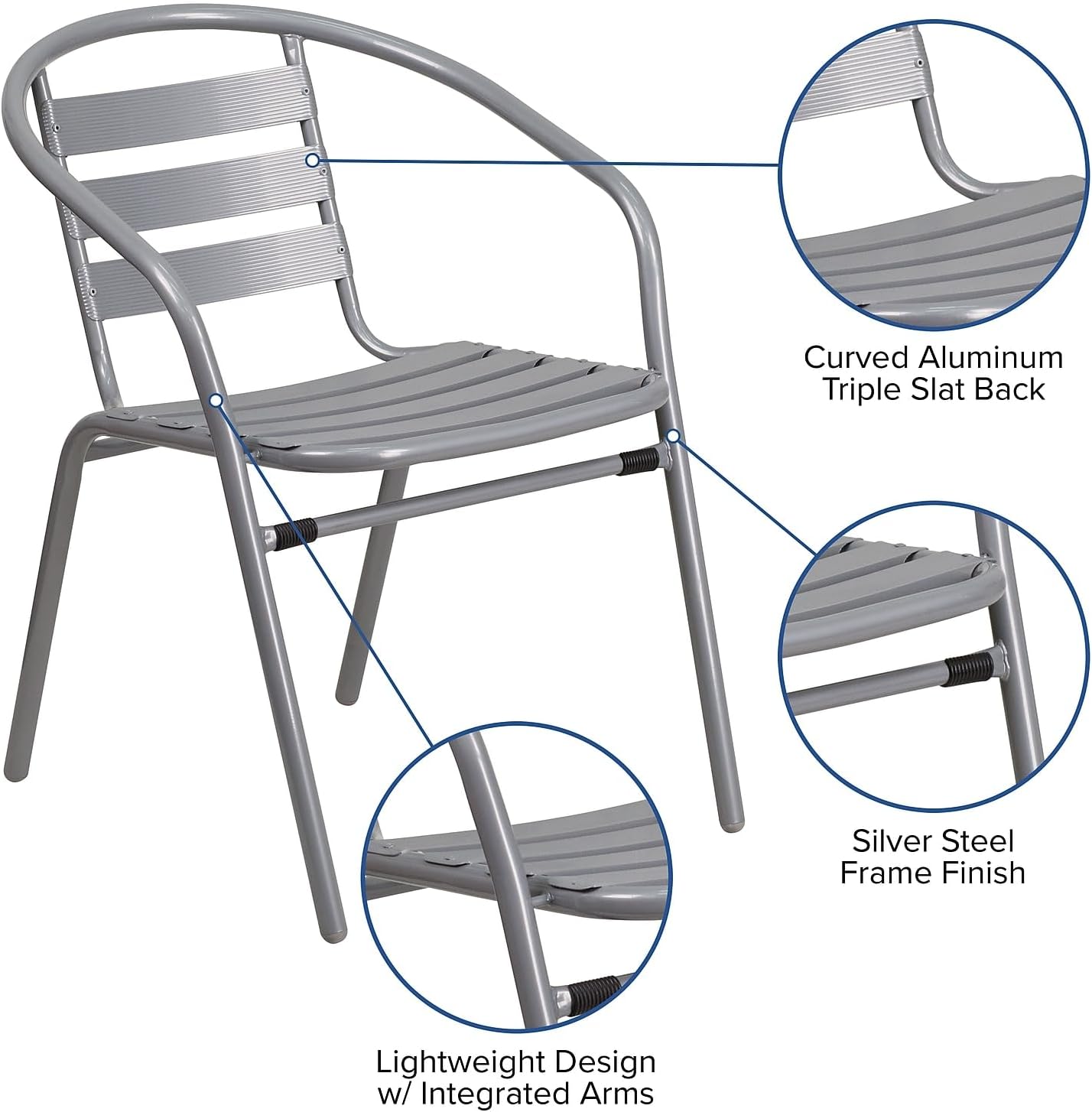 Flash Furniture Lila Silver Metal Restaurant Stack Chair with Aluminum Slats Silver Set of 1