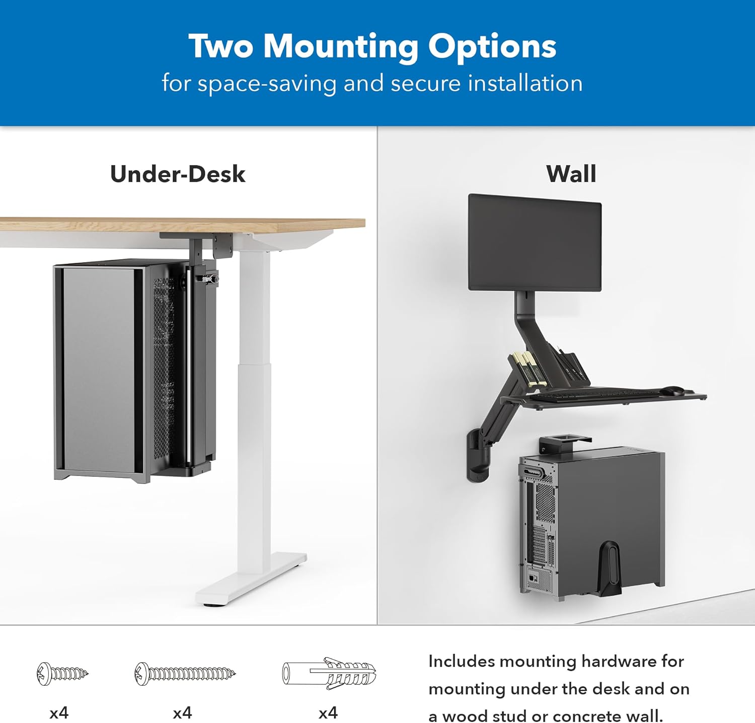 Mount-It! CPU Under Desk Mount Bracket, Height Adjustable Heavy Duty Computer Tower Wall Mount, 44 lbs Weight Capacity