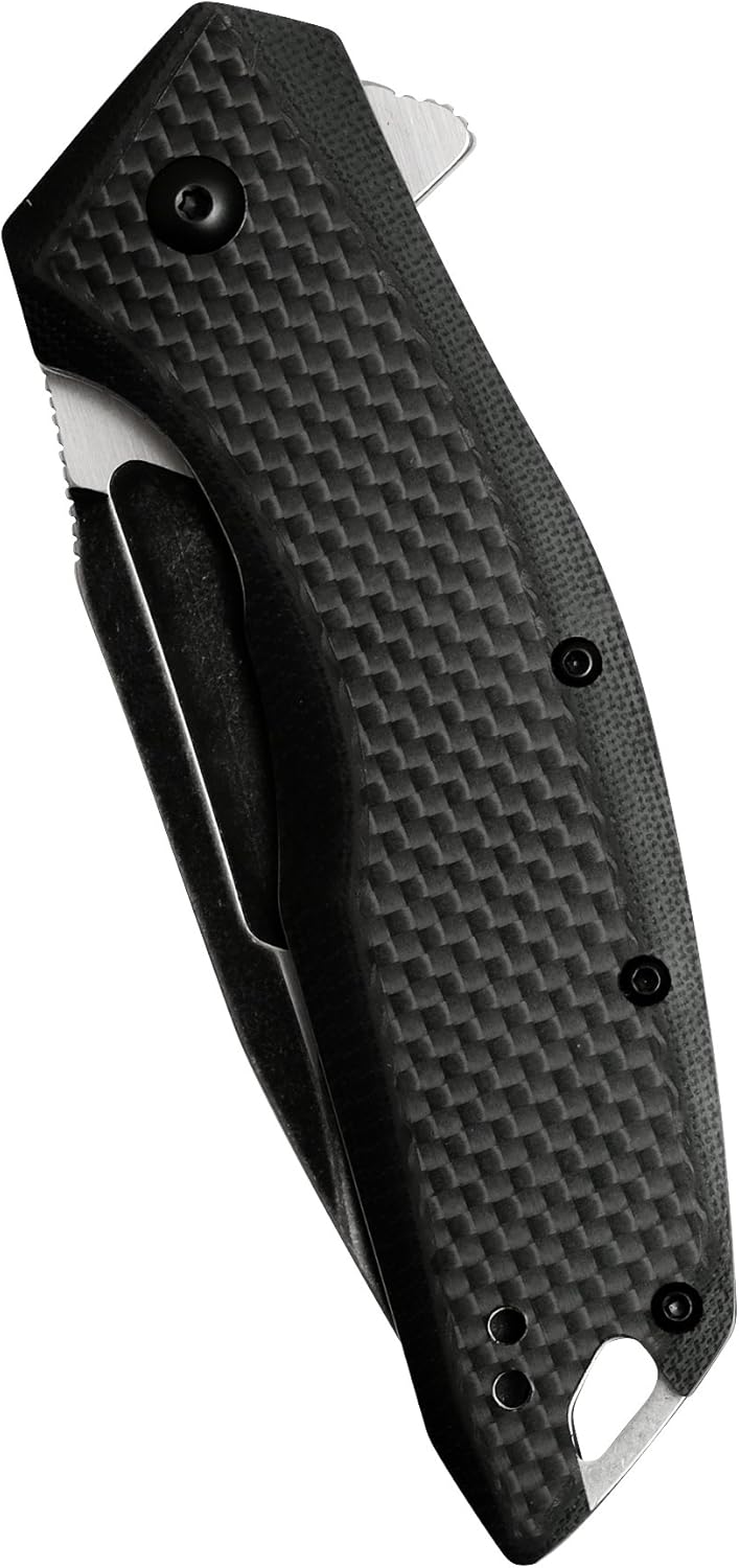 Kershaw Flourish Pocket Knife (3935); 3.5-Inch Blackwash Clip Point Blade with Black Carbon Fiber Handle