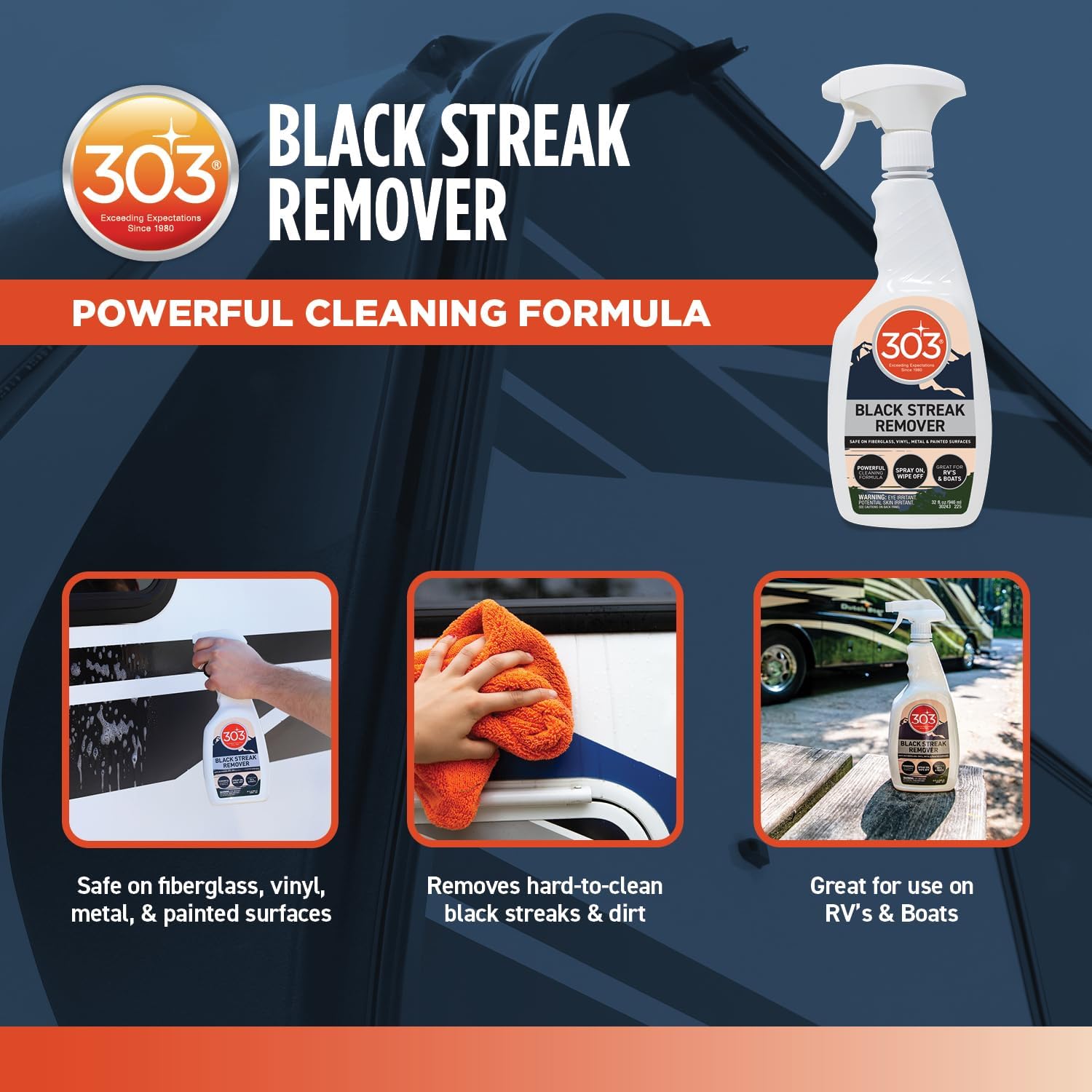 303 Products Black Streak Remover - Removes Black Streaks and Dirt, Provides A Clean, Streak-Free Finish on RVs, Campers