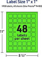 Avery Printable Square Labels, Sure Feed Technology, 1" x 1", Neon Green, Print-to-the-Edge, Laser/Inkjet Printable