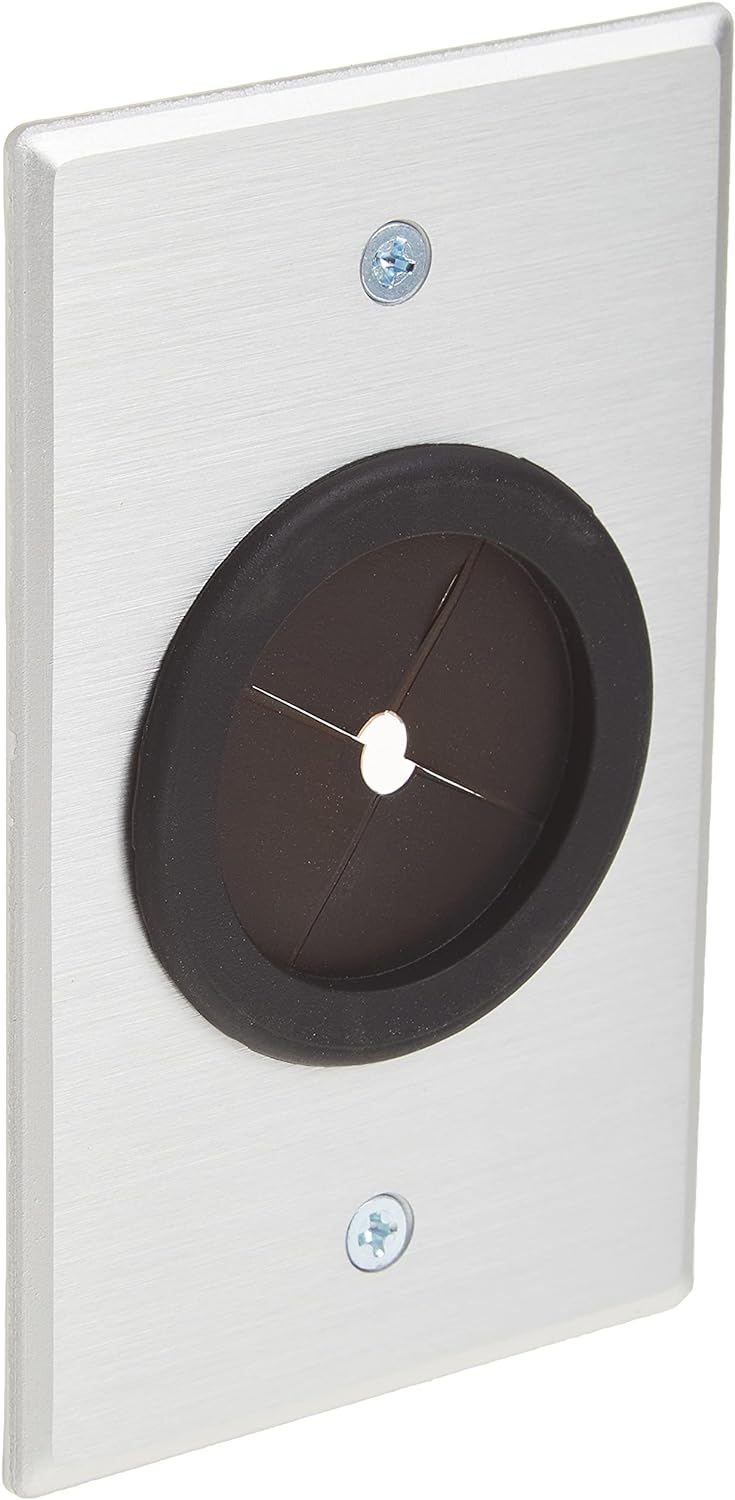 C2G Legrand Cable Pass Through with Rubber Grommet, Grommet Wall Plate Works as Pass Through Wall Plate, Brushed Aluminum