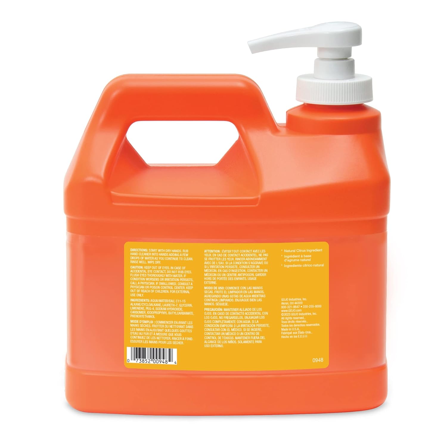 GOJO 1/2 Gallon Bottle White Natural Orange Citrus Scented Heavy Duty Hand Cleaner