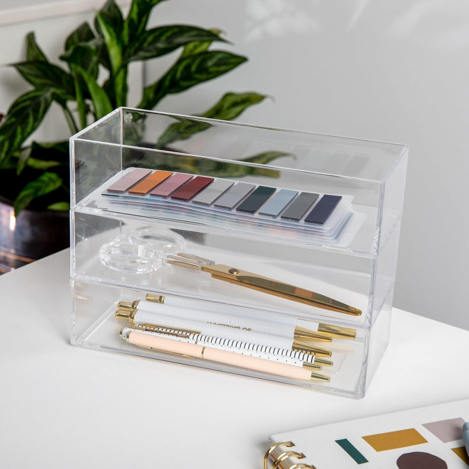 Martha Stewart Brody Stack & Slide Plastic Tray Desktop Organizer, Clear