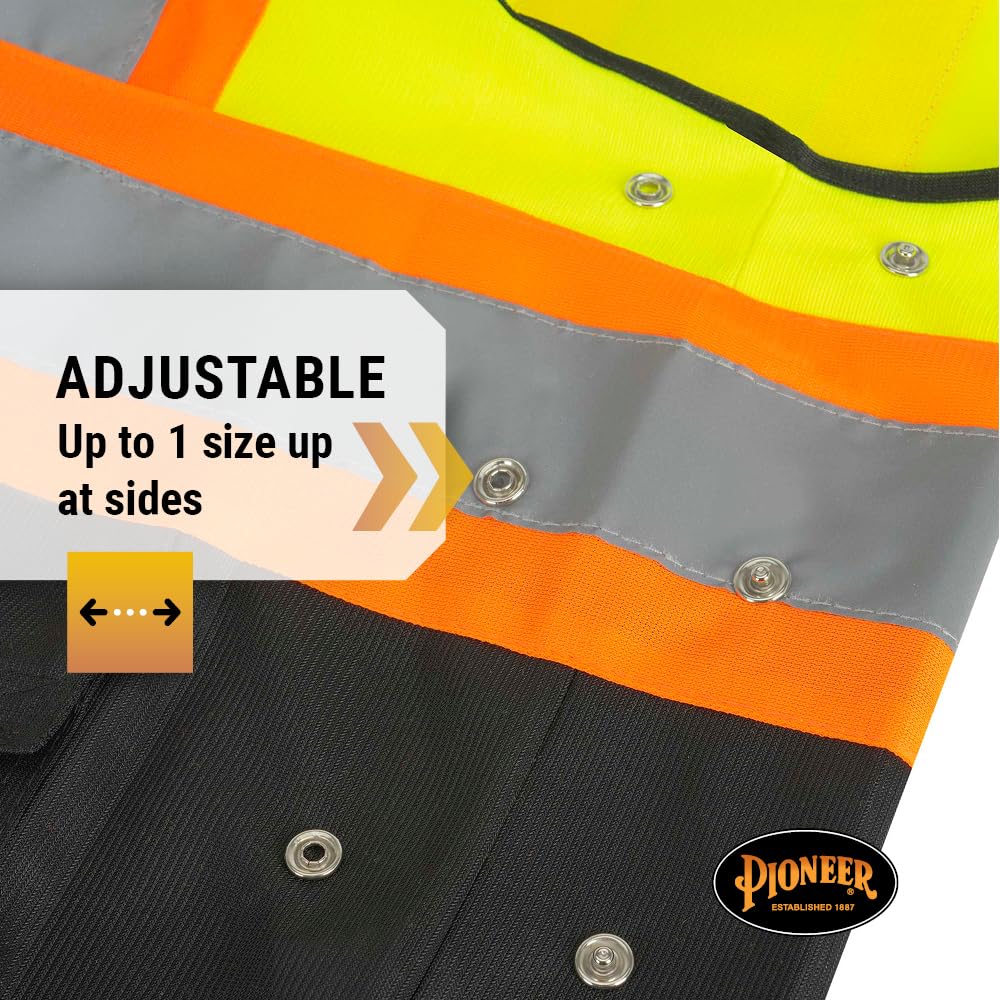 Pioneer Hi-Vis Reflective Safety Vest, Solid Neon, 8 Pockets, Zipper, Adjustable