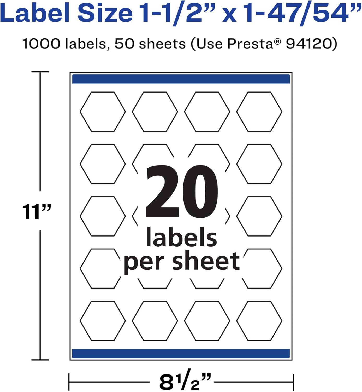 AVERY Durable Waterproof Hexagon Labels, Sure Feed Technology, 1-1/2" x 1-47/54"