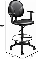 Boss Office Products B1691-CS Stand Up Caressoft Drafting Stool with Adjustable Arms in Black Black Vinyl Adjustable Arms