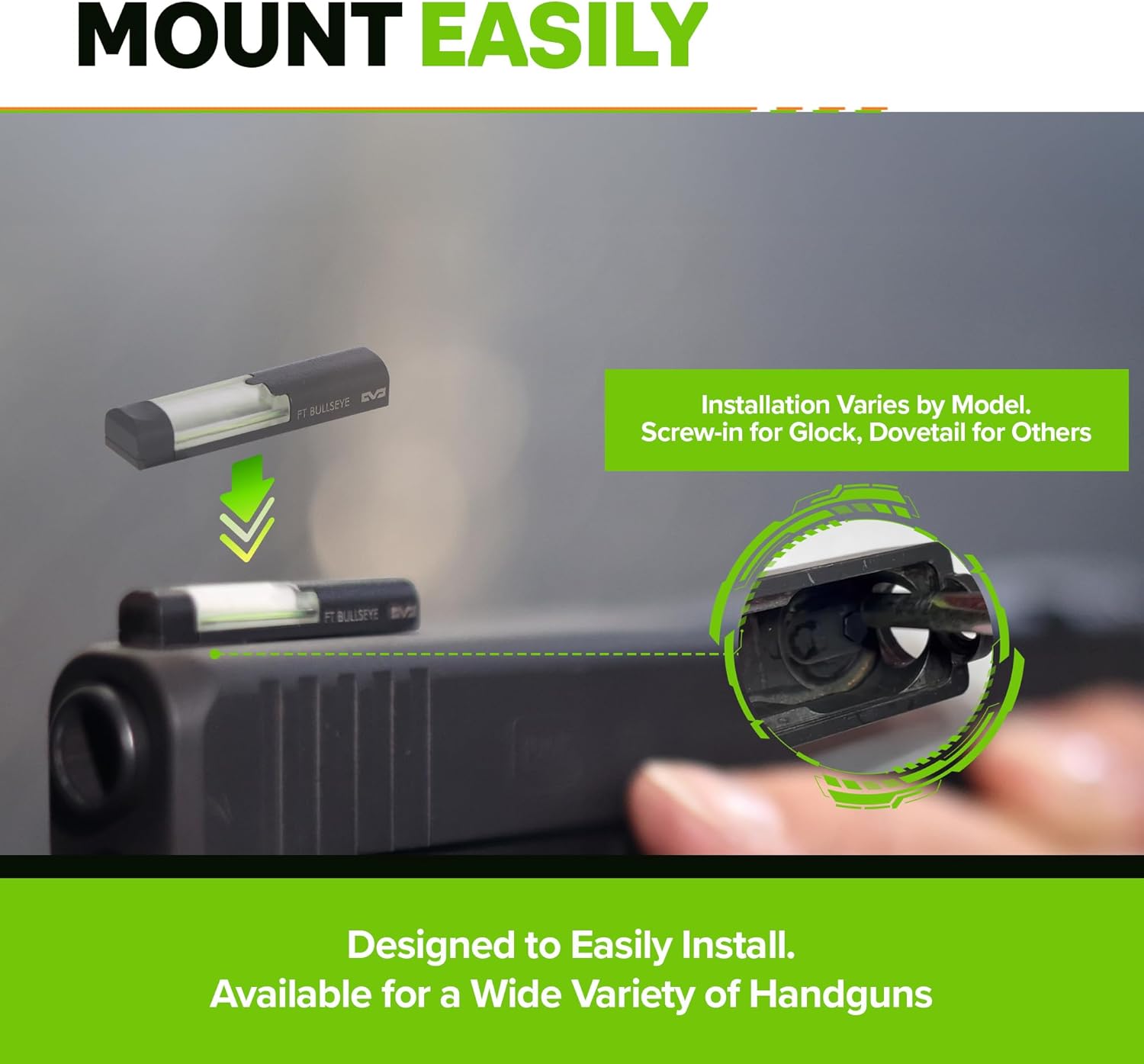 Meprolight Mepro FT Green Bullseye Front Sight - Fiber-Optic Day/Night Tritium Pistol Sight
