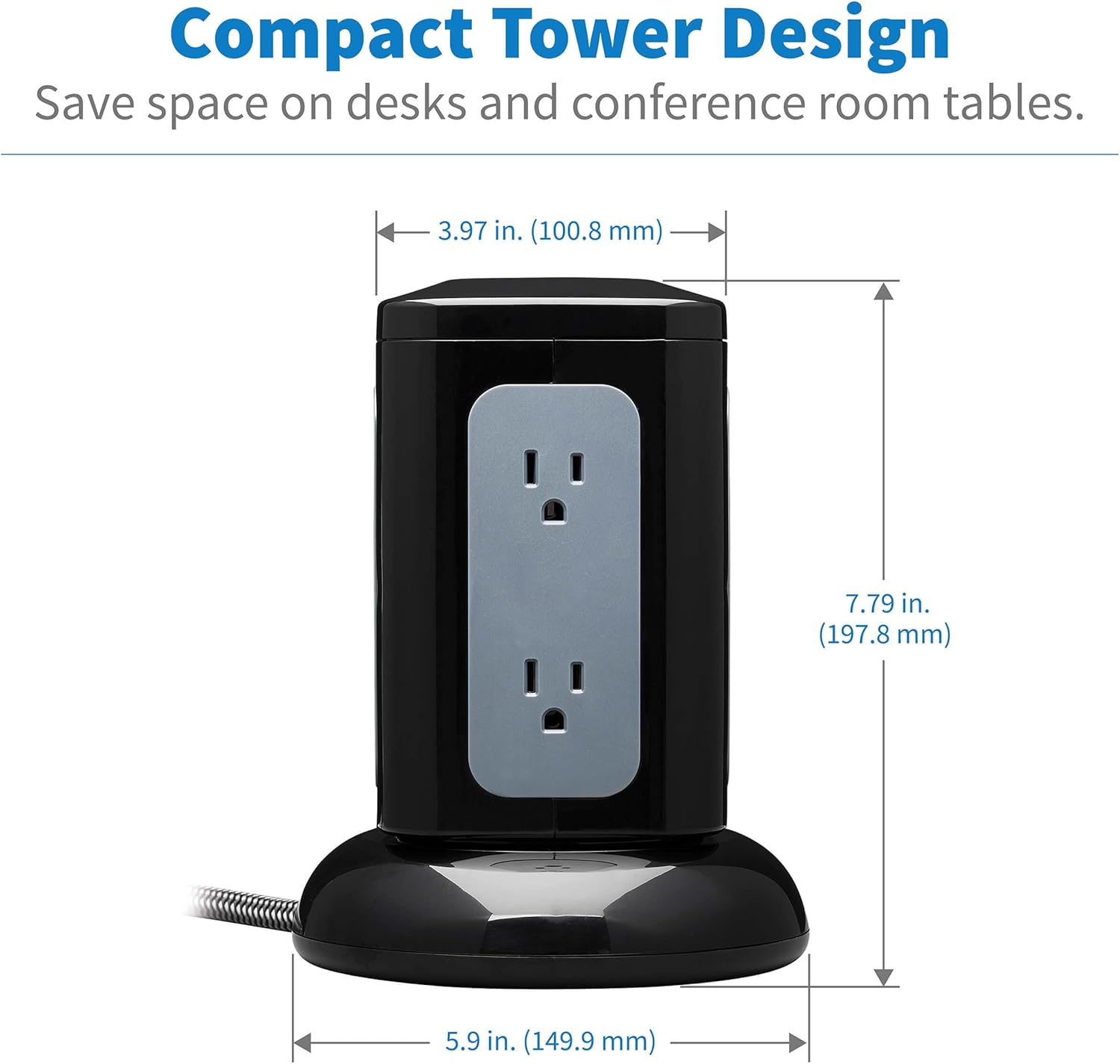 Tripp Lite TLP606UCTOWER Surge Protector Tower with USB Ports, 1800 Joules, 6-Outlets, 3 USB-A + 1 USB-C, 8ft Cord