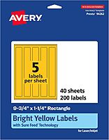 Avery Printable Rectangle Labels, Sure Feed Technology, 9-3/4" x 1-1/4", Bright Yellow, Print-to-The-Edge, Laser/Inkjet