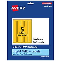 Avery Printable Rectangle Labels, Sure Feed Technology, 9-3/4" x 1-1/4", Bright Yellow, Print-to-The-Edge, Laser/Inkjet