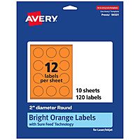 Avery Printable Round Labels, Sure Feed Technology, 2" Diameter, Bright Orange