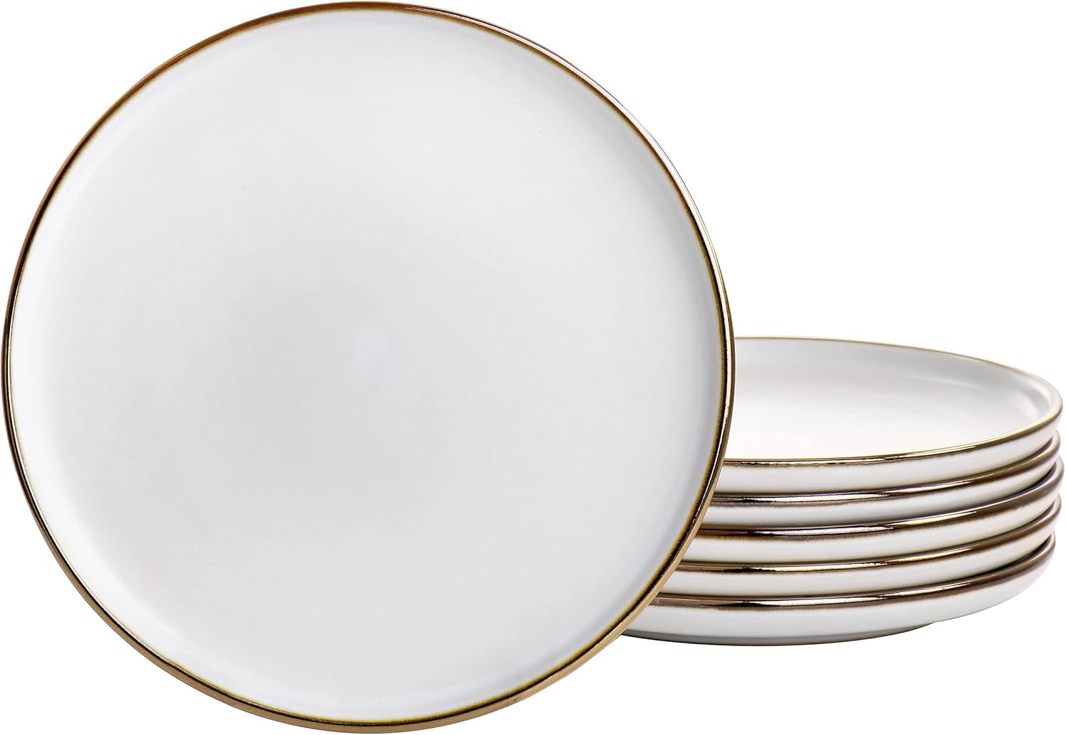 ELAMA 6-Piece Matte Stoneware Salad Plate Set with Gold Rim