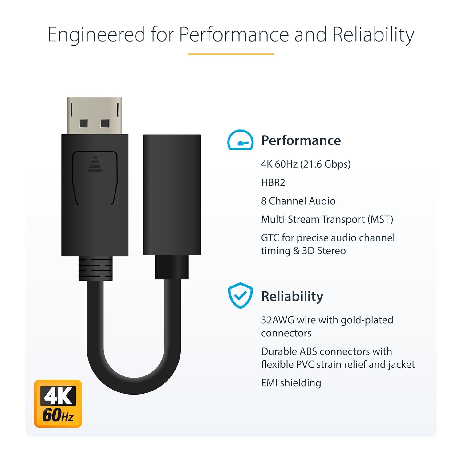 StarTech.com 6in (15cm) DisplayPort to Mini DisplayPort Adapter, 4K Video, DP to mDP Converter (Not compatible w/Thunderbolt)