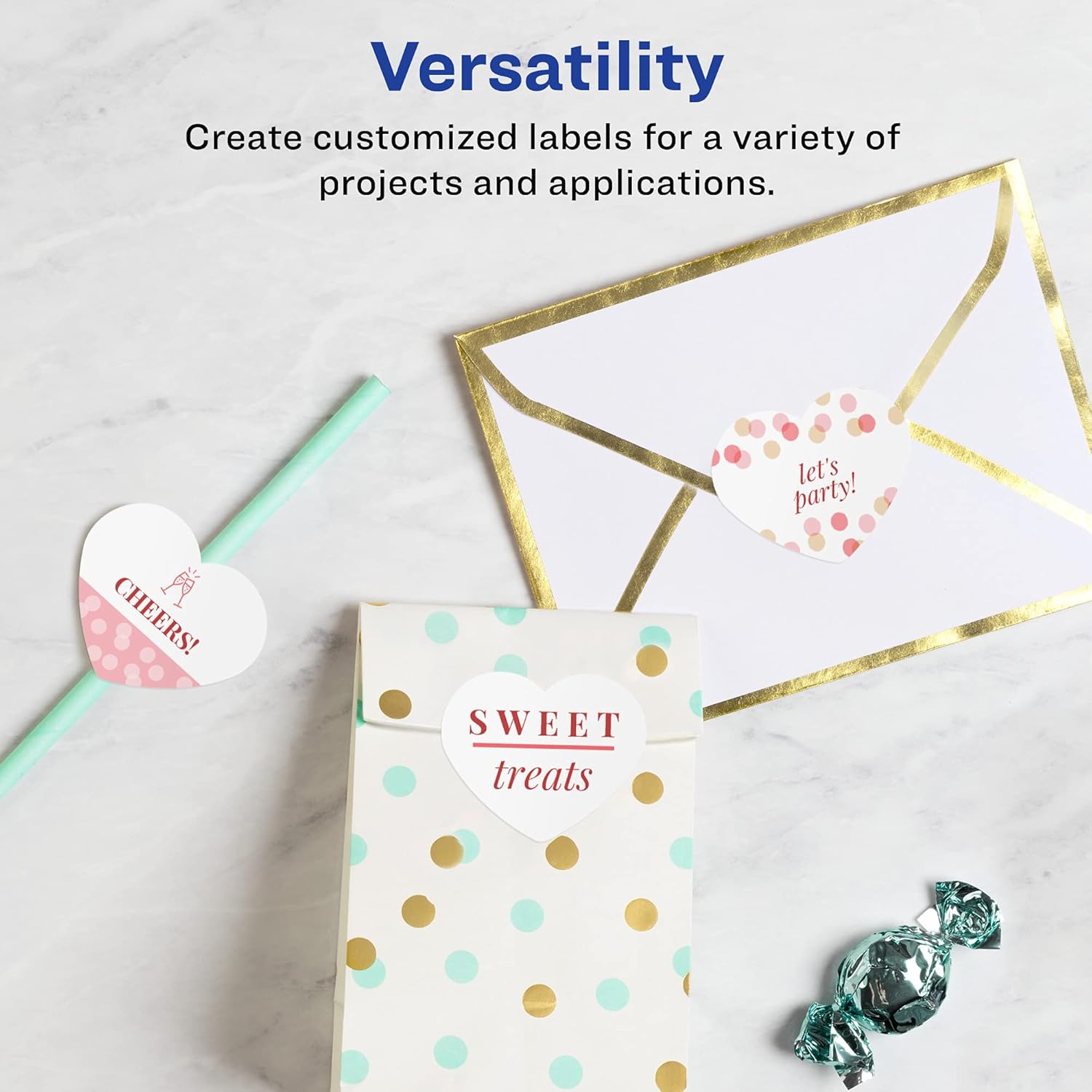 AVERY Matte White Heart Labels, Sure Feed Technology, 2-9/32" x 1-27/32"