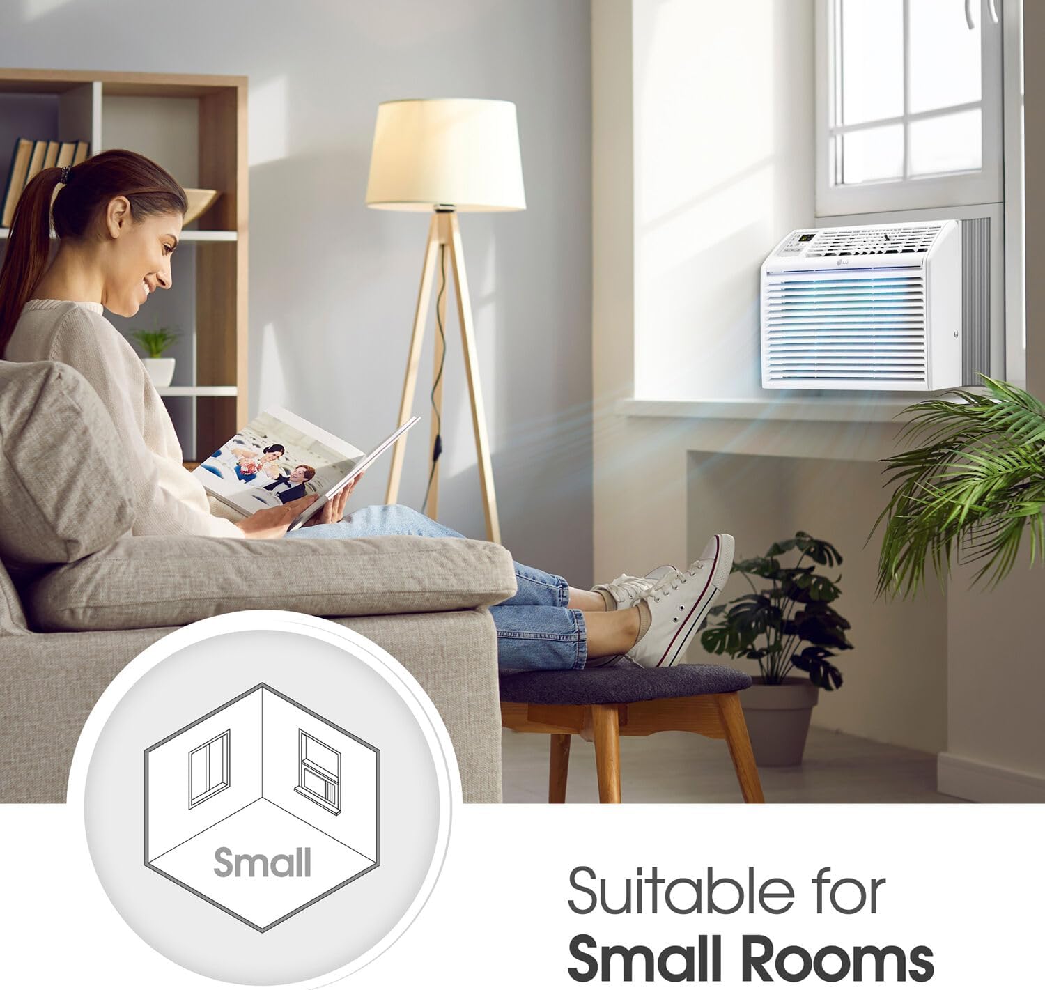 LG 6,000 BTU Window Air Conditioner, 115V, Cools 250 Sq.Ft. for Bedroom, Den, Living Room, Quiet Operation, with Remote