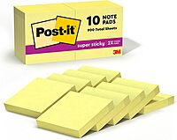 Post-it Super Sticky Notes, 10 Sticky Note Pads, 1.875 x 1.875 in., School Supplies, Office Products, Sticky Notes for Vertical Surfaces, Monitors, Walls and Windows, Canary Yellow 1.9" x 4"
