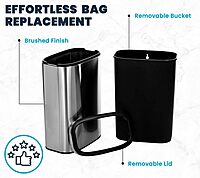 Alpine Stainless Steel Open Top Trash Can 10.5 Gallon - 40L Garbage Can for Kitchen, Bathroom, Office & More with Removable Bin, Brushed Nickel Finish, Space-Saving Slim Modern Design