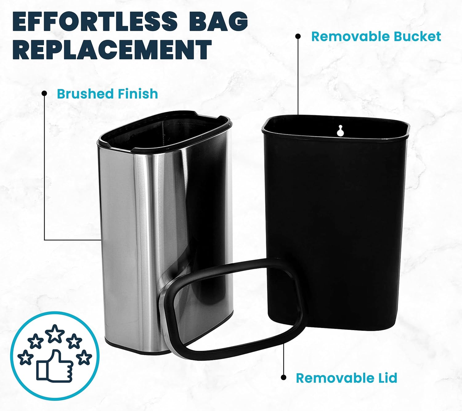 Alpine Stainless Steel Open Top Trash Can 10.5 Gallon - 40L Garbage Can for Kitchen, Bathroom