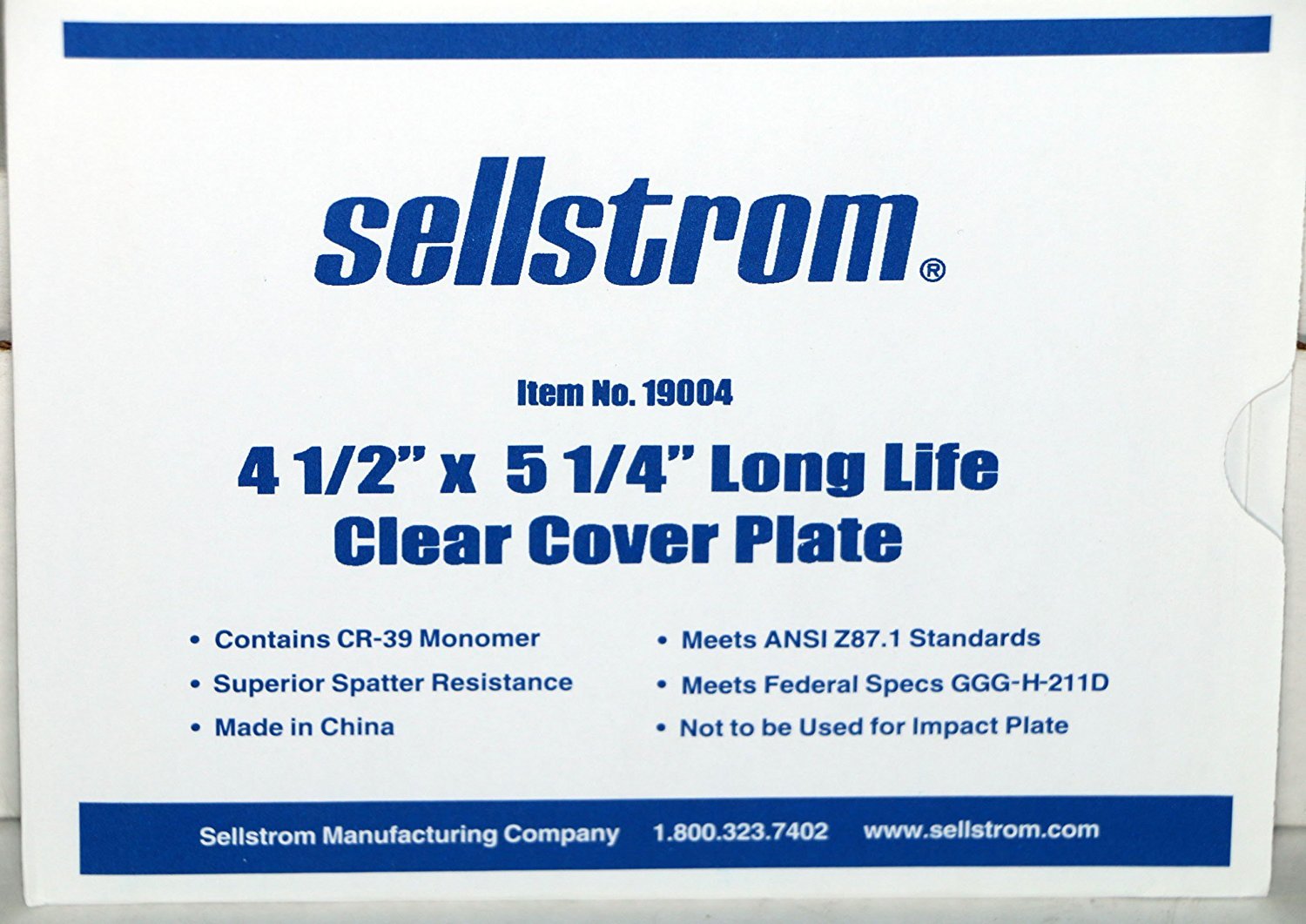 Sellstrom Long Lasting CR-39 Cover Plate for Welding Helmets, 4.5"x5.25", Clear, S19004 1 Count (Pack of 1)