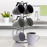 Elama Diamond Waves 6-Piece Stoneware Mug Set, 12 oz, Assorted Colors