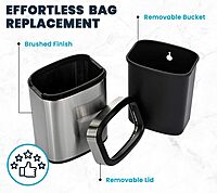 Alpine 10 Liter Small Bathroom Trash Can No Lid - Open Top Stainless Steel Bathroom Trash Can 2.6 Gallon, Slim Silver Trashcans for Bedroom, Office, Desk, Kitchen with Removable Bin for Easy Disposal