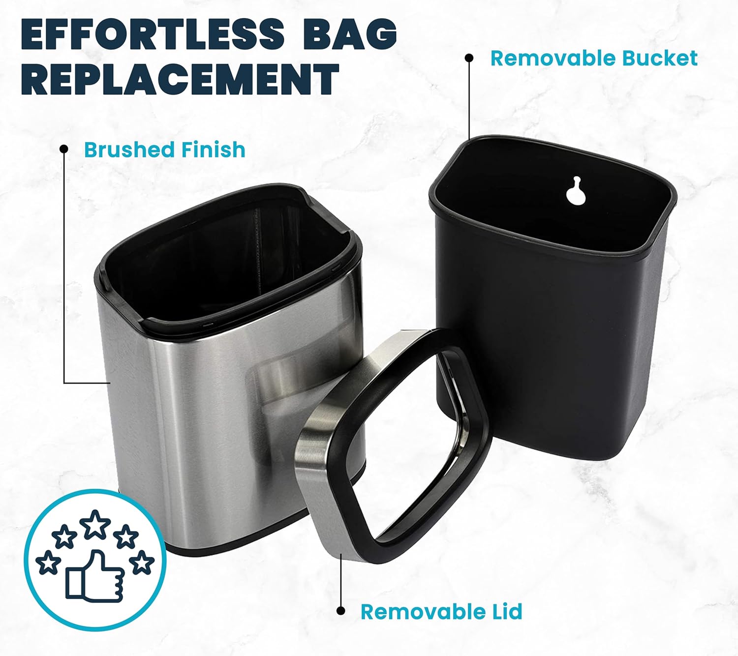 Alpine 10 Liter Small Bathroom Trash Can No Lid - Open Top Stainless Steel Bathroom Trash Can 2.6 Gallon