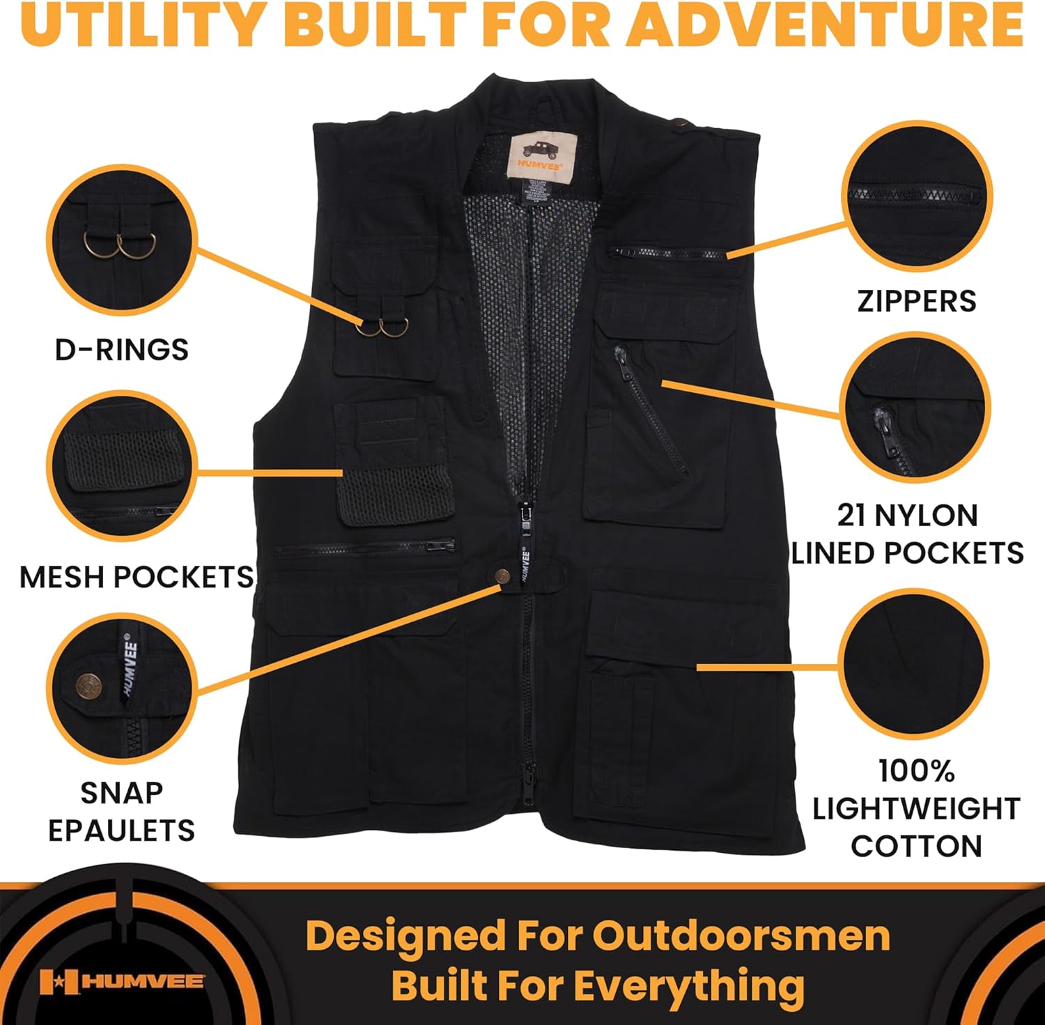 CAMPCO Humvee Utility Safari Vest - 100% Cotton Tactical Travel Vest