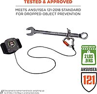 Ergodyne Squids 3002 Retractable Tool Lanyard with Locking Carabiner, Straps to Attach to Belt or Harness, Gray, Standard
