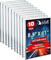 AZAR DISPLAYS Clear Acrylic Self Adhesive Wall Sign Holder Frames - Pack of 10