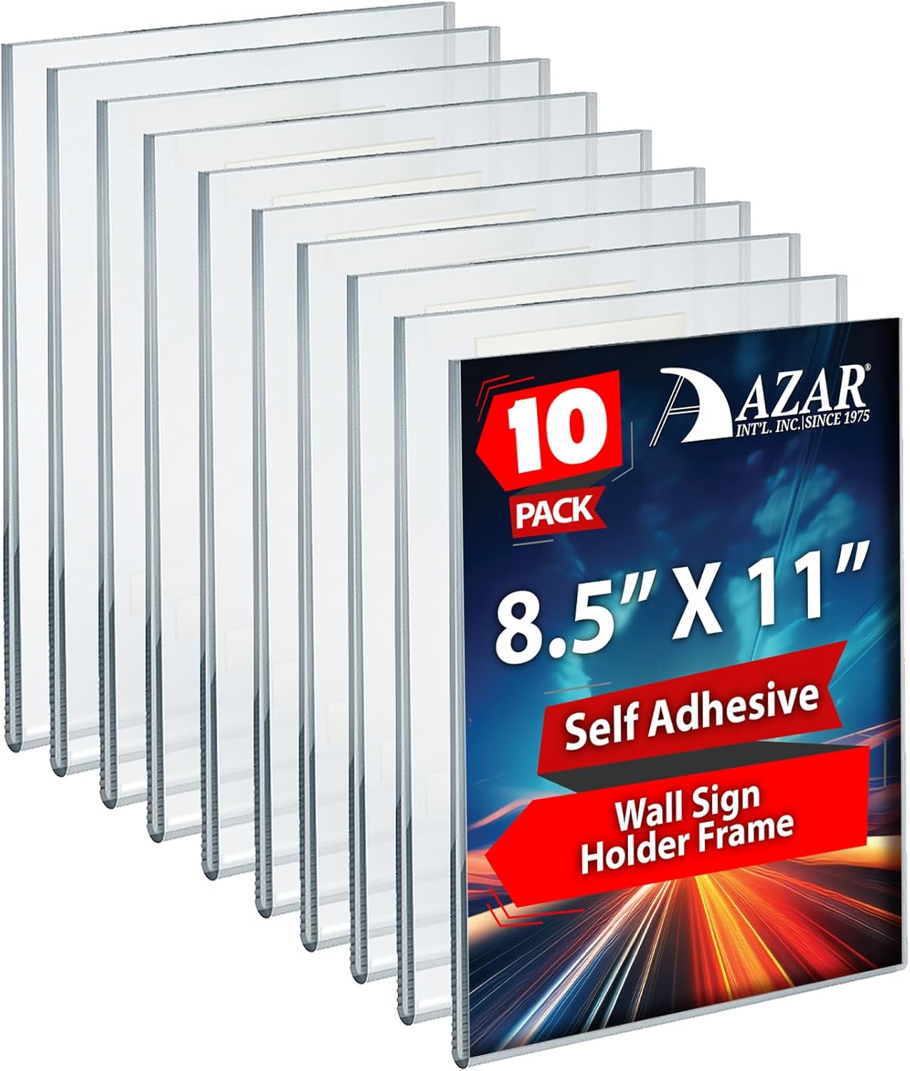 AZAR DISPLAYS Clear Acrylic Self Adhesive Wall Sign Holder Frames - Pack of 10