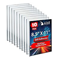 AZAR DISPLAYS Clear Acrylic Self Adhesive Wall Sign Holder Frames - Pack of 10