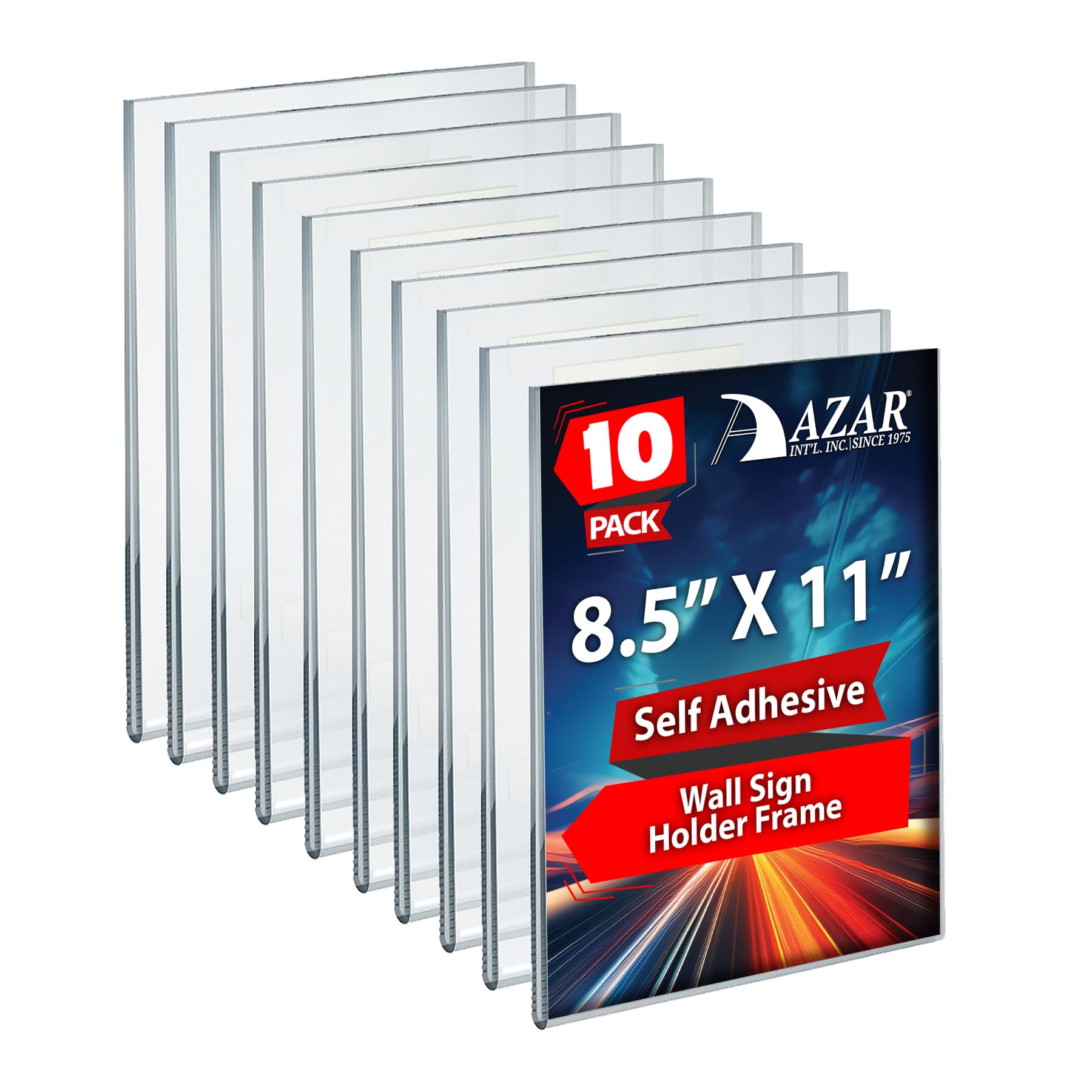 AZAR DISPLAYS Clear Acrylic Self Adhesive Wall Sign Holder Frames - Pack of 10