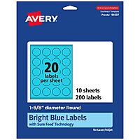 Avery Printable Round Labels, Sure Feed Technology, 1-5/8" Diameter, Bright Blue Labels, Print-to-The-Edge, Laser/Inkjet Printable, 200 Total, Great for Stickers and Candles 200 labels