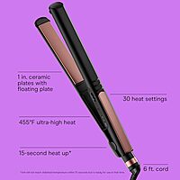 INFINITI PRO CONAIR Rose Gold Ceramic Flat Iron Hair Straightener, 1-Inch Flat Iron with Extra-Long Plates, including a Floating Plate, Advanced Heat Technology, Black 1 inch