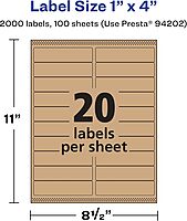 AVERY Kraft Brown Rectangle Labels, Sure Feed Technology, 1\" x 4\", Laser/Inkjet Printable